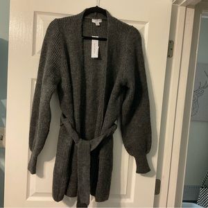 Belted Blouson Sleeve Cardigan